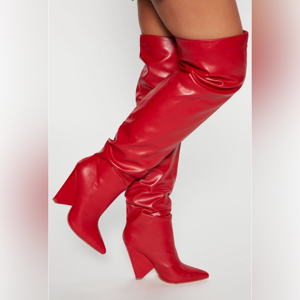 Vibrant Red faux Leather over the knee boots new!